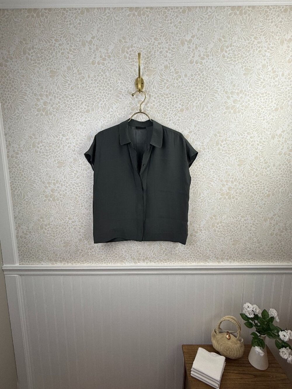 ATM 100% Silk Gray Plume Charmeuse Camp Shirt - Size - Small - Picture 4 of 9